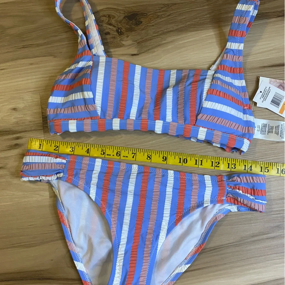 NWT‎ Jessica Simpson Womens Blue Striped Seersucker Bikini Set Two Piece Size S